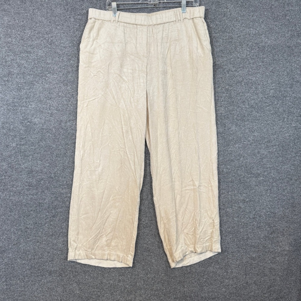 J‎ Jill Pants Womens Large Beige Corduroy Wide Leg Crop Stretch Waist Lagenlook